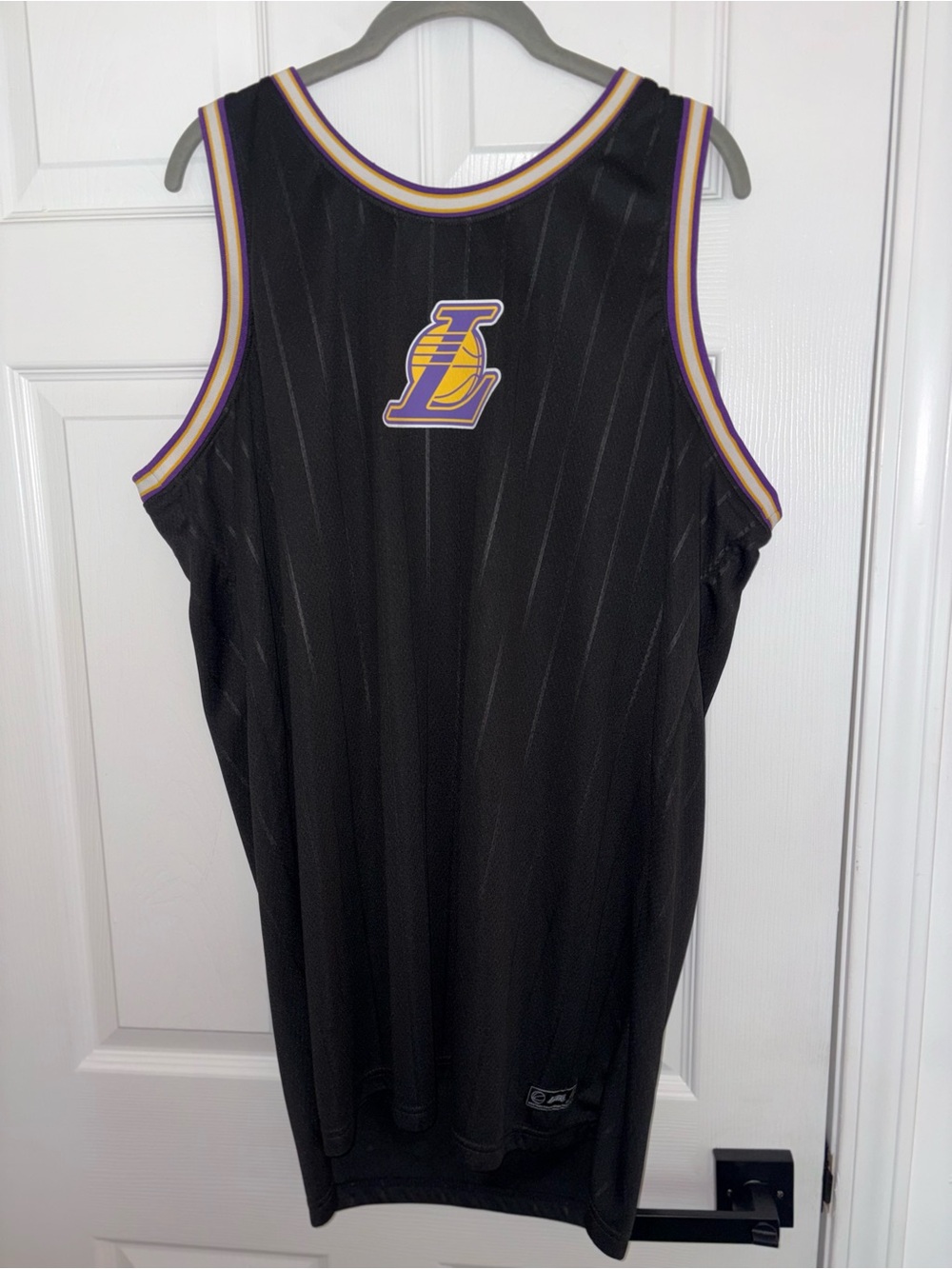Los Angeles Lakers Black Pinstripe Basketball Jersey with Purple & Gold Trim